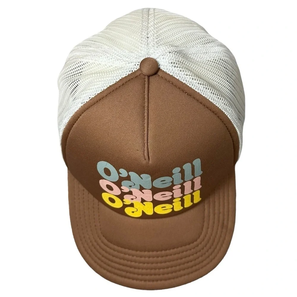 Vintage O’Neill Trucker Hat Brown Beach California Retro Logo Spell Out Surf